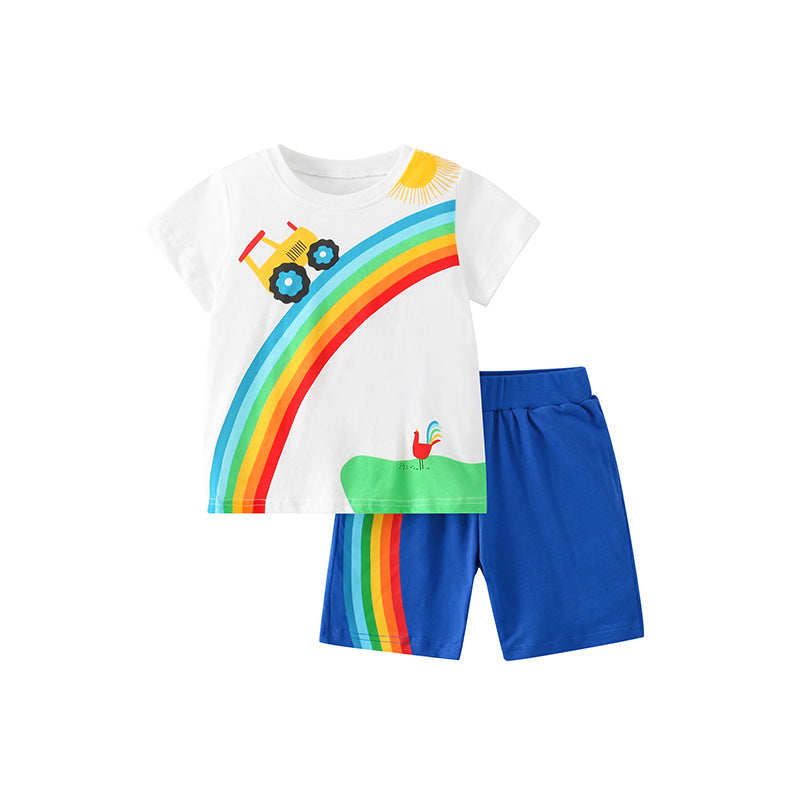 Baby Boy Cartoon Print Pattern Soft Cotton Comfy Clothing Sets 90 (12-24M) / Blue 
