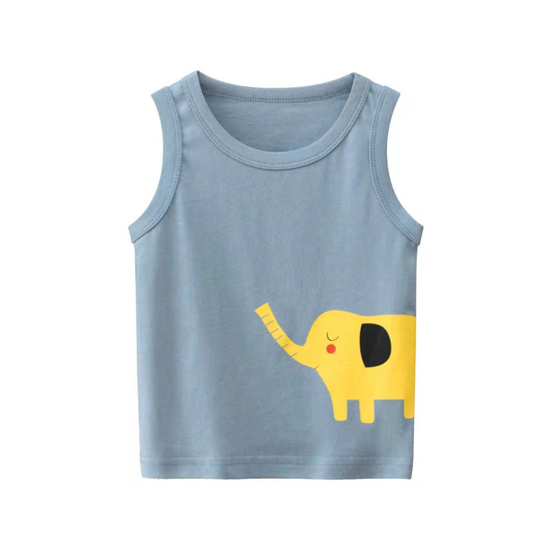 Baby Boy Animal Print Round Neck Sleeveless Children’s Tops In Summer 90 (12-24M) / Beige 