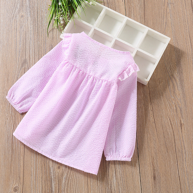 Baby Girl Embroidery Pattern Bow Tie Design Striped Long Sleeve T-Shirt 90 (12-24M) / Blue 