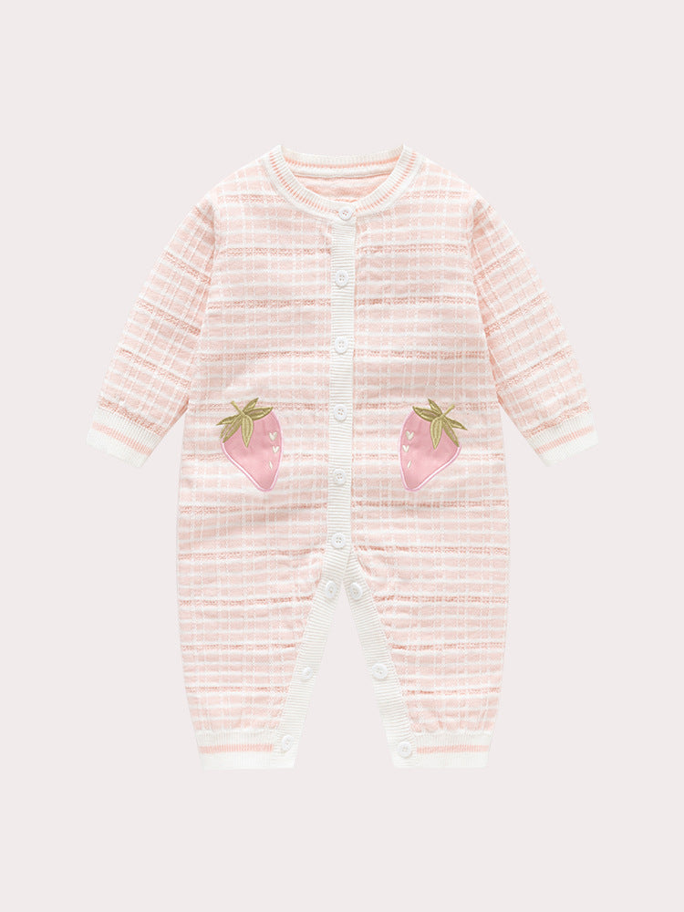 Autumn and Winter Arrival Baby Girls Knitted Strawberry Pattern Rompers 59 (0-3M) / Pink 
