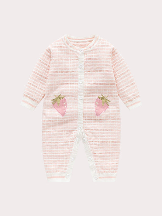 Autumn and Winter Arrival Baby Girls Knitted Strawberry Pattern Rompers 59 (0-3M) / Pink 