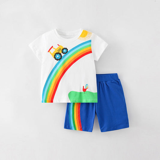 Baby Boy Cartoon Print Pattern Soft Cotton Comfy Clothing Sets 90 (12-24M) / Blue 