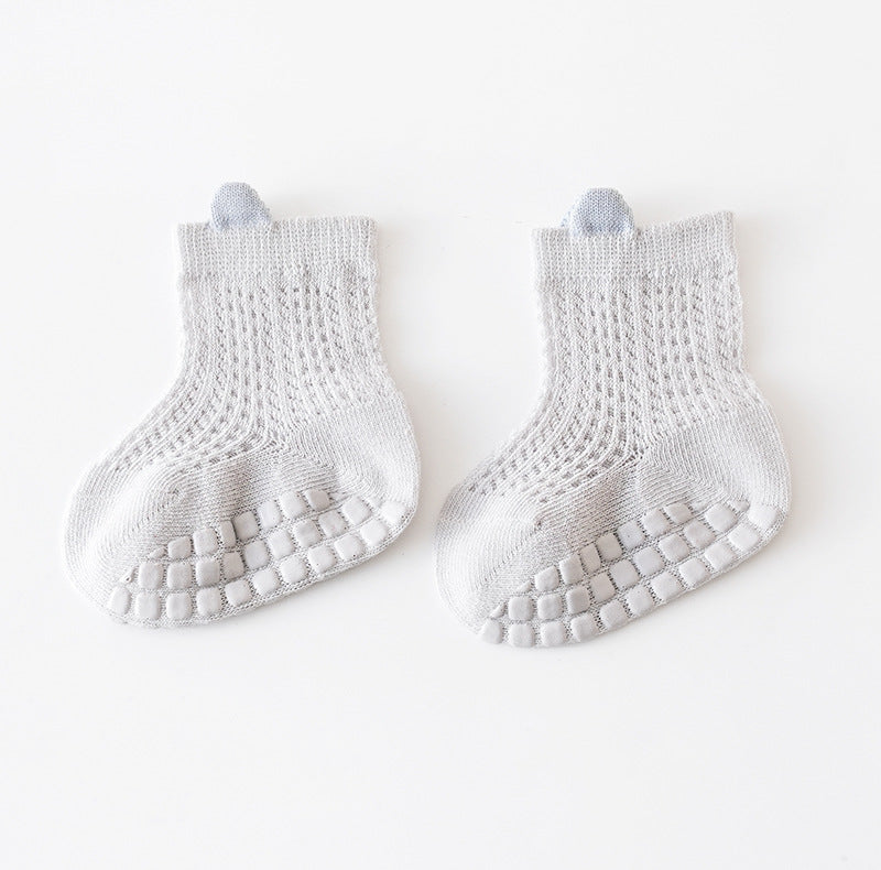 Baby Solid Color Non Slip Toddler Socks Thin Style Summer Socks S (0-1Y) / Blue 