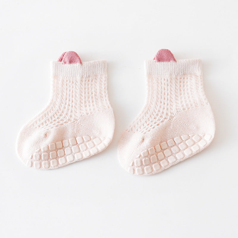 Baby Solid Color Non Slip Toddler Socks Thin Style Summer Socks S (0-1Y) / Blue 