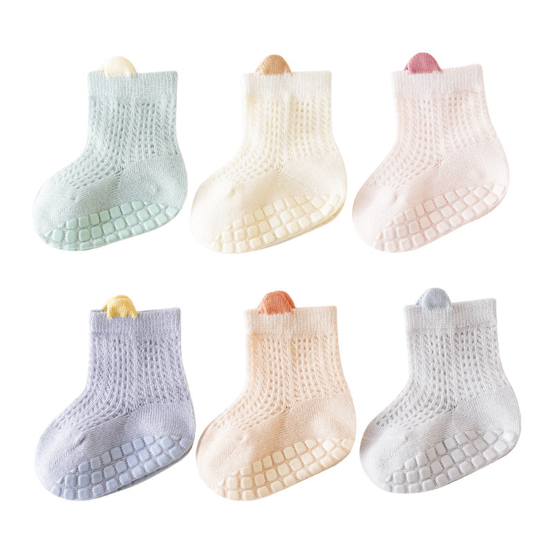 Baby Solid Color Non Slip Toddler Socks Thin Style Summer Socks S (0-1Y) / Blue 