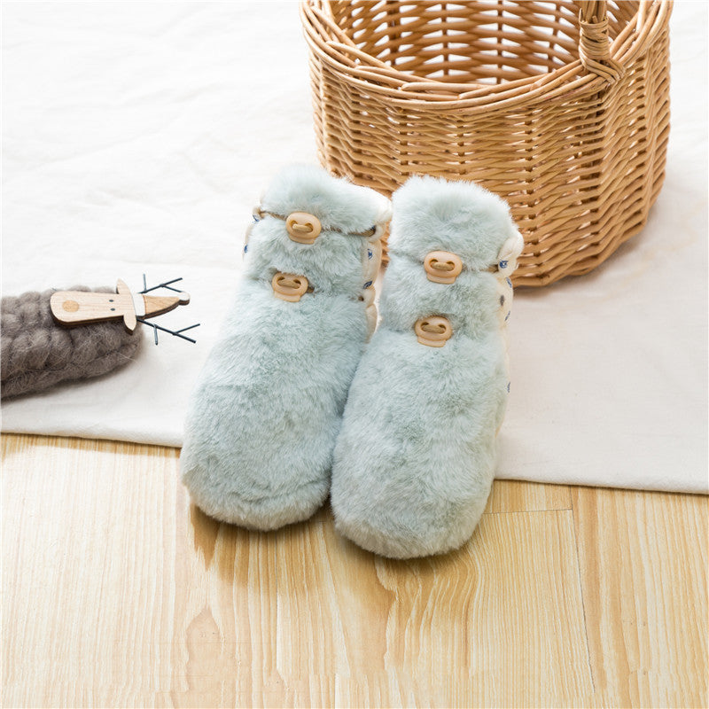 Newborn Baby Solid Color Plush Warm Shoes Outfits In Autumn & Winter XS (0-6M) / White 