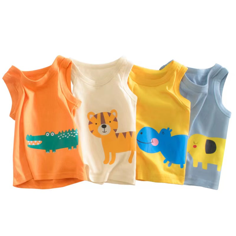Baby Boy Animal Print Round Neck Sleeveless Children’s Tops In Summer 90 (12-24M) / Beige 